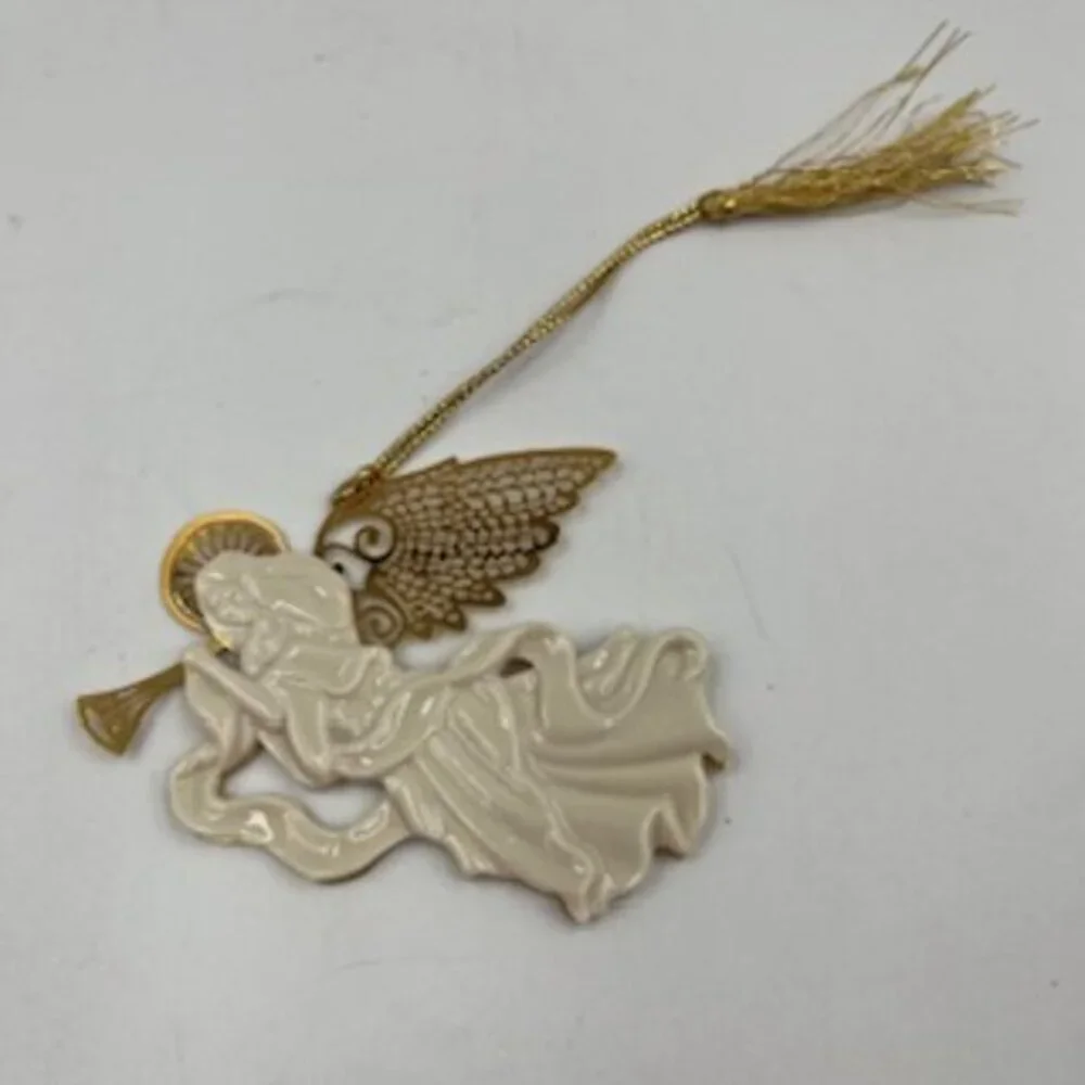 Lenox Porcelain Vintage Christmas Angel With Gold Wings Tree Ornament